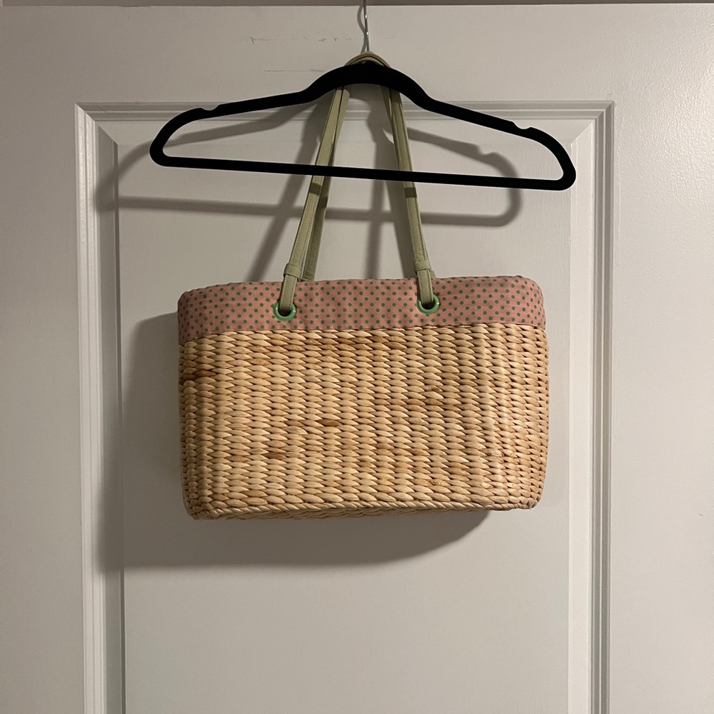 Stylish Tan and Pink Woven Tote Bag